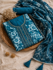 Blue Organza Unstitched Suit Set