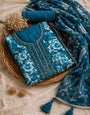 Blue Organza Unstitched Suit Set