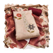 Maroon - Beige Floral Cotton Silk Unstitched Suit Set