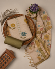 Mustard - Beige Floral Cotton Silk Unstitched Suit Set