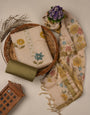 Mustard - Beige Floral Cotton Silk Unstitched Suit Set