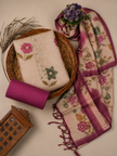 Pink - Beige Floral Cotton Silk Unstitched Suit Set