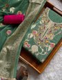 Royal Green Silk Unstitched Suit Set