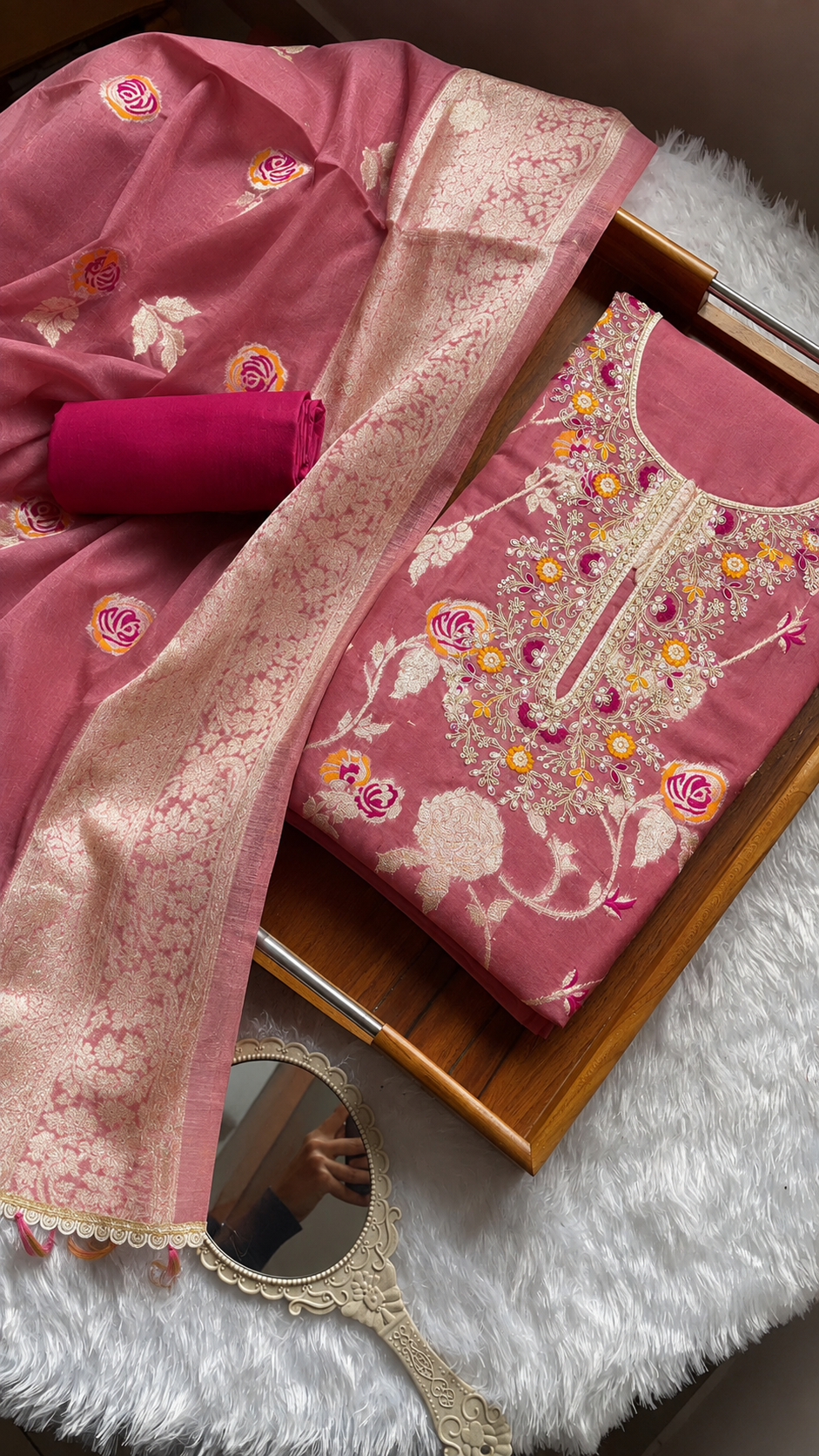 Rose Pink Silk Unstitched Suit Set