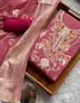 Rose Pink Silk Unstitched Suit Set