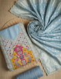 Sea Blue Cotton Silk Unstitched Suit set