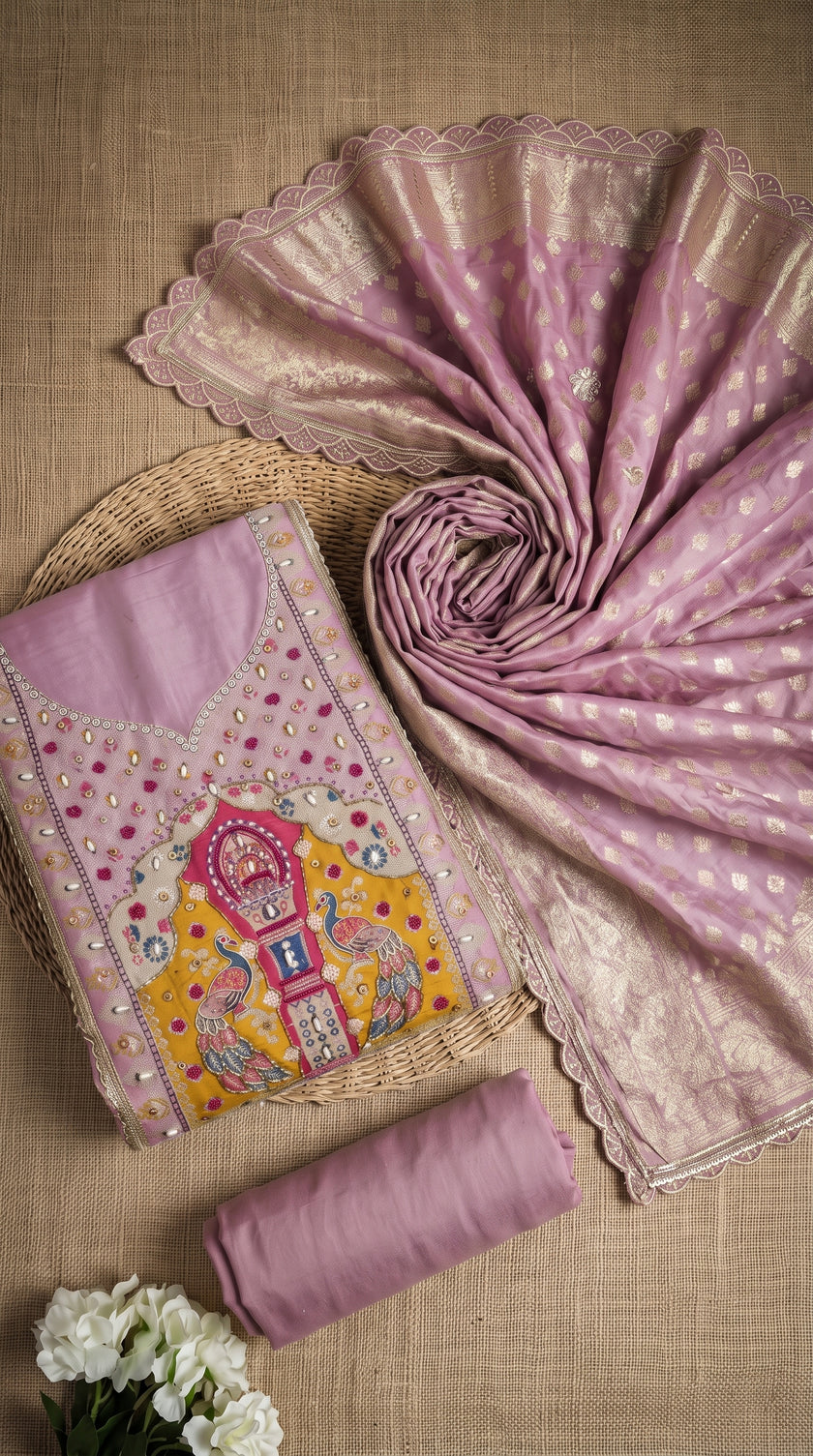 Purple Cotton Silk Unstitched Suit set