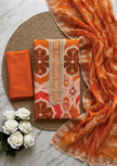 Orange Viscose Silk Unstitched Suit Set