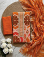 Orange Viscose Silk Unstitched Suit Set