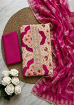 Peach and Pink Viscose Silk Unstitched Suit Set