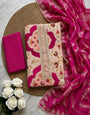 Peach and Pink Viscose Silk Unstitched Suit Set