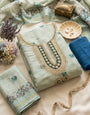 Light Blue Linen Embroidered Unstitched Suit Set
