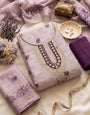 Wine Linen Embroidered Unstitched Suit Set