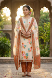 Brown - Beige Pure Linen Cotton Unstitched Suit Set
