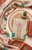 Brown - Beige Pure Linen Cotton Unstitched Suit Set