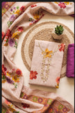 Purple - Beige Pure Linen Cotton Unstitched Suit Set