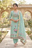 Light Blue Pure Banarasi Cotton Unstitched Suit Set