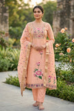 Peach Pure Banarasi Cotton Unstitched Suit Set