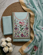 Light Blue Pure Banarasi Cotton Unstitched Suit Set