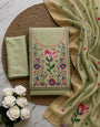 Light Green Pure Banarasi Cotton Unstitched Suit Set