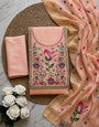 Peach Pure Banarasi Cotton Unstitched Suit Set