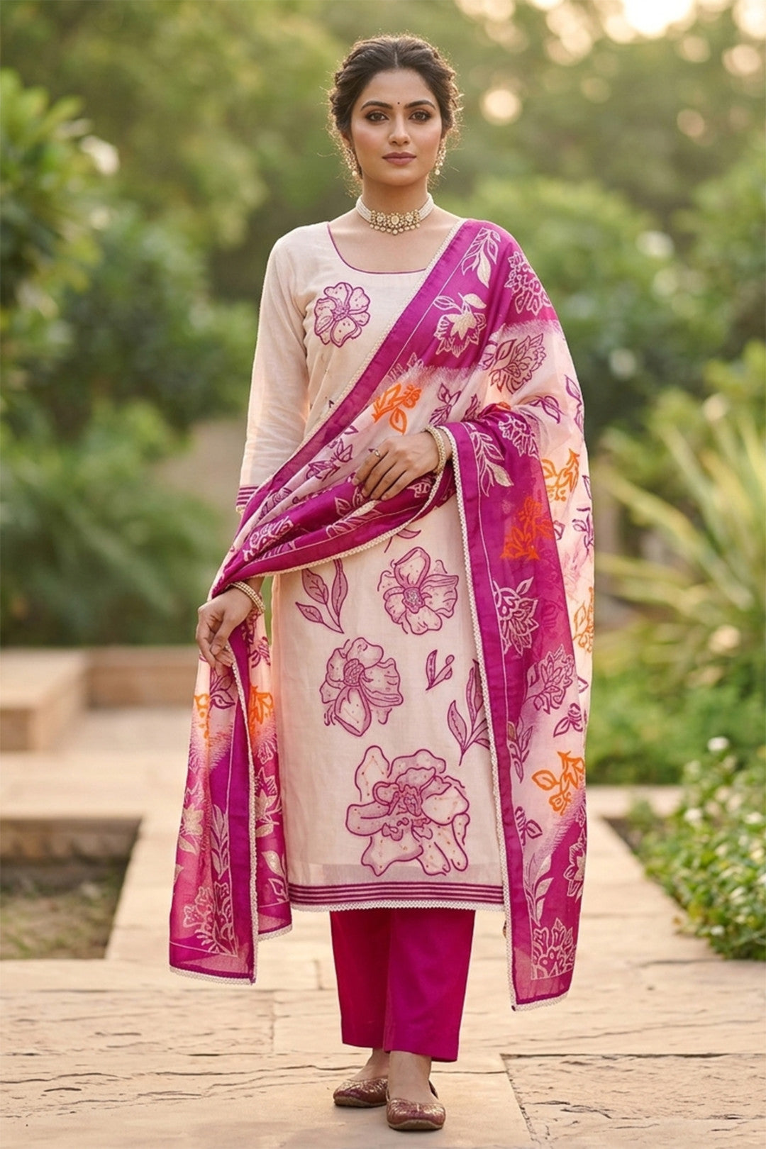 Pink Pure Floral Cotton Unstitched Suit Set
