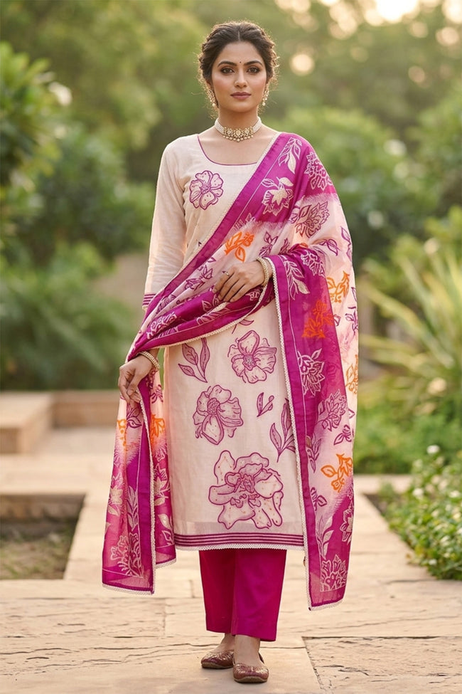 Pink Pure Floral Cotton Unstitched Suit Set