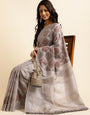 Platinum Grey Linen Cotton Embroidery Saree