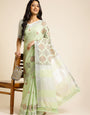 Pista Green Linen Cotton Embroidery Saree