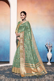 Sea Green Tissue Cotton Silk Sequins Embroidery Saree