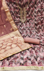 Pink Organza Banarasi Handwork Unstitched Suit