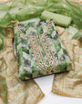Green Organza Banarasi Handwork Unstitched Suit