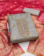Grey and Red organza banarasi handwork unstitched suit