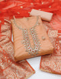 Orange organza banarasi handwork unstitched suit