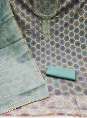 Blue Organza with position handwork Unstitched suit