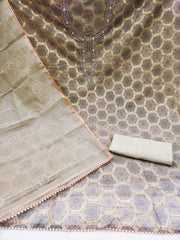 Soft Beige Organza with position handwork Unstitched suit