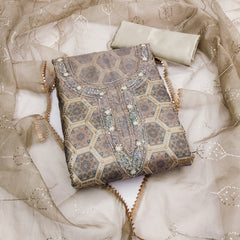 Soft Beige Organza with position handwork Unstitched suit