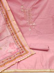 Pink Premium Cotton Handwork Unstitched suit For Engagement