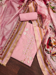 Pink Premium Cotton Handwork Unstitched suit For Engagement