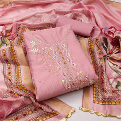 Pink Premium Cotton Handwork Unstitched suit For Engagement