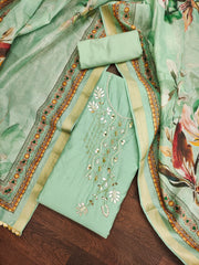 Green handwork Unstitched suit set for women