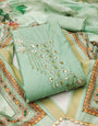 Green Premium Cotton Handwork Unstitched suit For Navratri Pooja