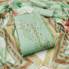 Pista Green Premium Cotton Unstitched Suit for Mehndi