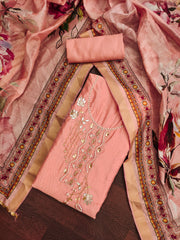 Peach Premium Cotton hand work unstitched suit for Sangeet
