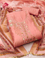 Peach Premium Cotton Handwork Unstitched suit For Dandiya night