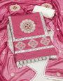 Dark Pink Premium Silk Embroidery work Unstitched suit