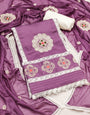 Purple Premium Silk Embroidery work Unstitched suit