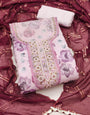 Purple Viscose Position Handwork unstitched suit set