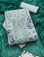 Teal Green Viscose Position Floral Handwork unstitched suit set