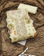 Gold Yellow Viscose Position Floral Handwork unstitched suit set